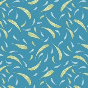 Swirling Shoal Of Fish in Aqua Blue and Lime Green