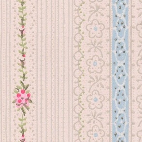 pink flower and blue ribbon stripes with lace