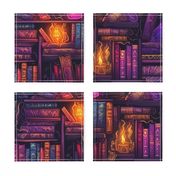 Witch Spooky Neon Halloween Books on Library Spell Book Shelf