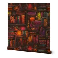 Witch Spooky Neon Halloween Books on Library Spell Book Shelf