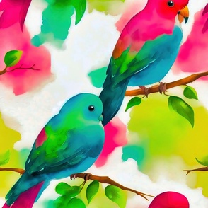 Green and red birds