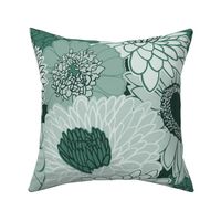 Monochromatic Teal Green Maximalist Floral Large Scale