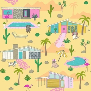 (L) palm springs soft yellow mid century houses