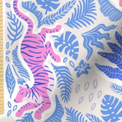 [large] Colorful Jungle Cats - Cobalt Blue, Goldfinch Yellow & Bubblegum Pink