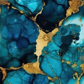 Blue  Topaz with Gold Alcohol Ink