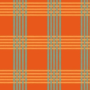 Woven plaid in bright orange, gold and aqua