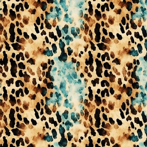 Black, Brown & Teal Leopard Print Fabric