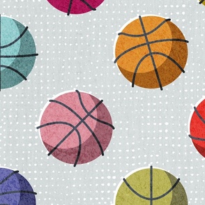 Basketball balls polka dots // large jumbo scale // bunny grey dotted background multicoloured balls modern retro color block tween spirit bedroom