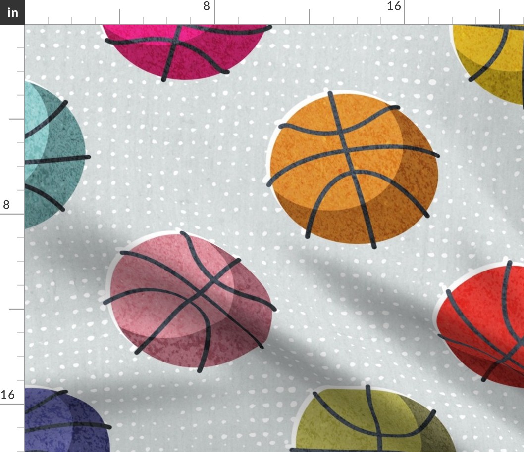 Basketball balls polka dots // large jumbo scale // bunny grey dotted background multicoloured balls modern retro color block tween spirit bedroom