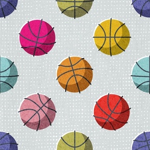 Normal scale // Basketball balls polka dots // bunny grey dotted background multicoloured balls modern retro color block tween spirit bedroom 