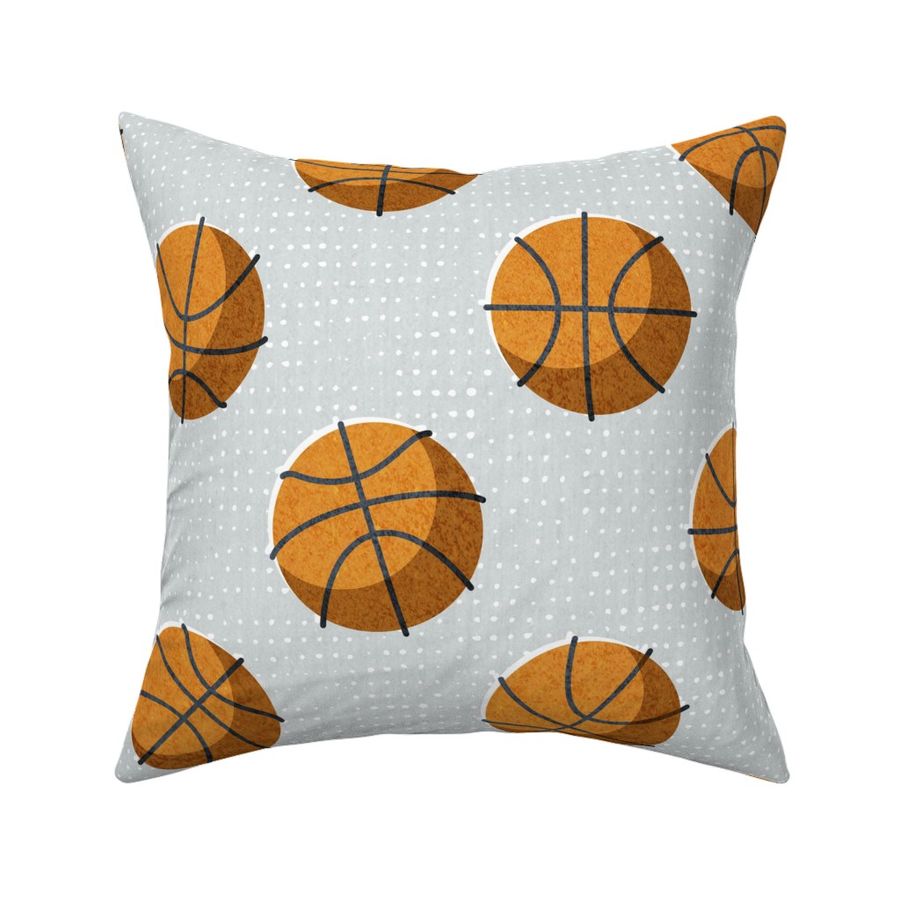 Normal scale // Basketball balls polka dots // bunny grey dotted background orange balls modern retro color block tween spirit bedroom 