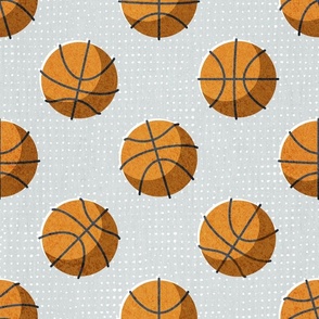 Normal scale // Basketball balls polka dots // bunny grey dotted background orange balls modern retro color block tween spirit bedroom 