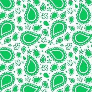 Small Scale Playful Paisley Bandana Grass Green on White