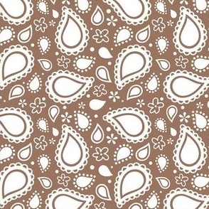 Small Scale Playful Paisley Bandana White on Mocha