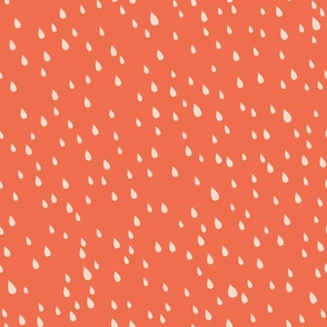 Jumbo Scale Illustrated Pink Raindrops on a Coral Background 24x24