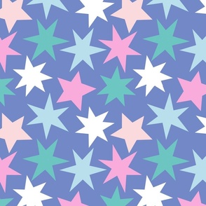 Multicolored stars on a purple blue background