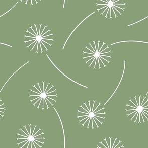 Dandelion Fields - large scale simple white modern dandelions on neutral sage green