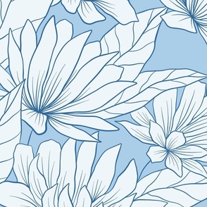 XXL Grandmillennial Floral Outlines in Cornflower Blue 