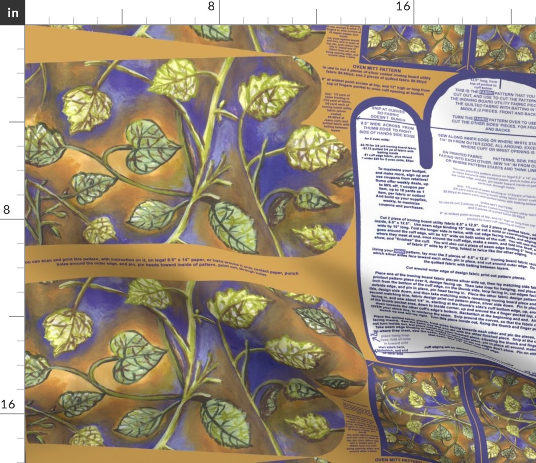 Berry Leaves Oven Mitt Pattern With Instruction Piece Pattern and Ornament Pattern on Fat Quarter by Kristie Hubler