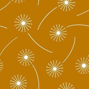 Dandelion Fields - simple white modern dandelions on neutral golden-yellow