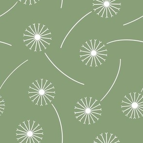 Dandelion Fields - simple white modern dandelions on neutral sage green