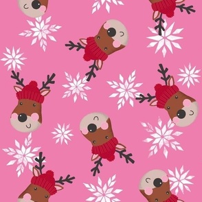 christmas reindeer character head pink