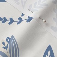  Large blue Scandinavian floral in white cream 10.50in x 10.50in