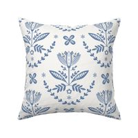  Large blue Scandinavian floral in white cream 10.50in x 10.50in