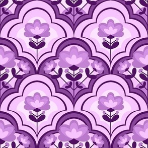 Decorative Geometric Flowers / Monochrome Purple Version / Small Scale