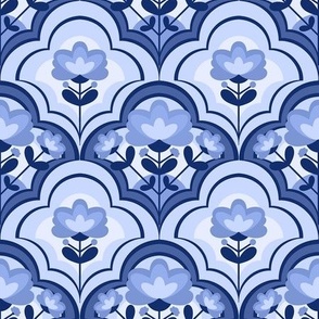 Decorative Geometric Flowers / Monochrome Blue Version / Small Scale