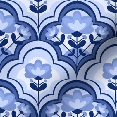 Decorative Geometric Flowers / Monochrome Blue Version / Medium Scale