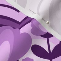 Decorative Geometric Flowers / Monochrome Purple Version / Large Scale or Wallpaper