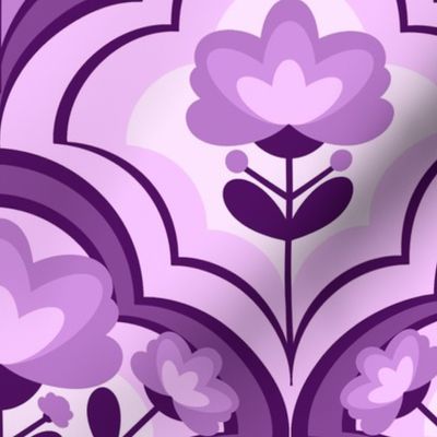 Decorative Geometric Flowers / Monochrome Purple Version / Large Scale or Wallpaper