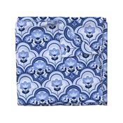 Decorative Geometric Flowers / Monochrome Blue Version / Large Scale or Wallpaper