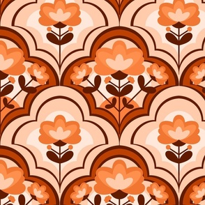 Decorative Geometric Flowers / Monochrome Orange Version / Large Scale or Wallpaper