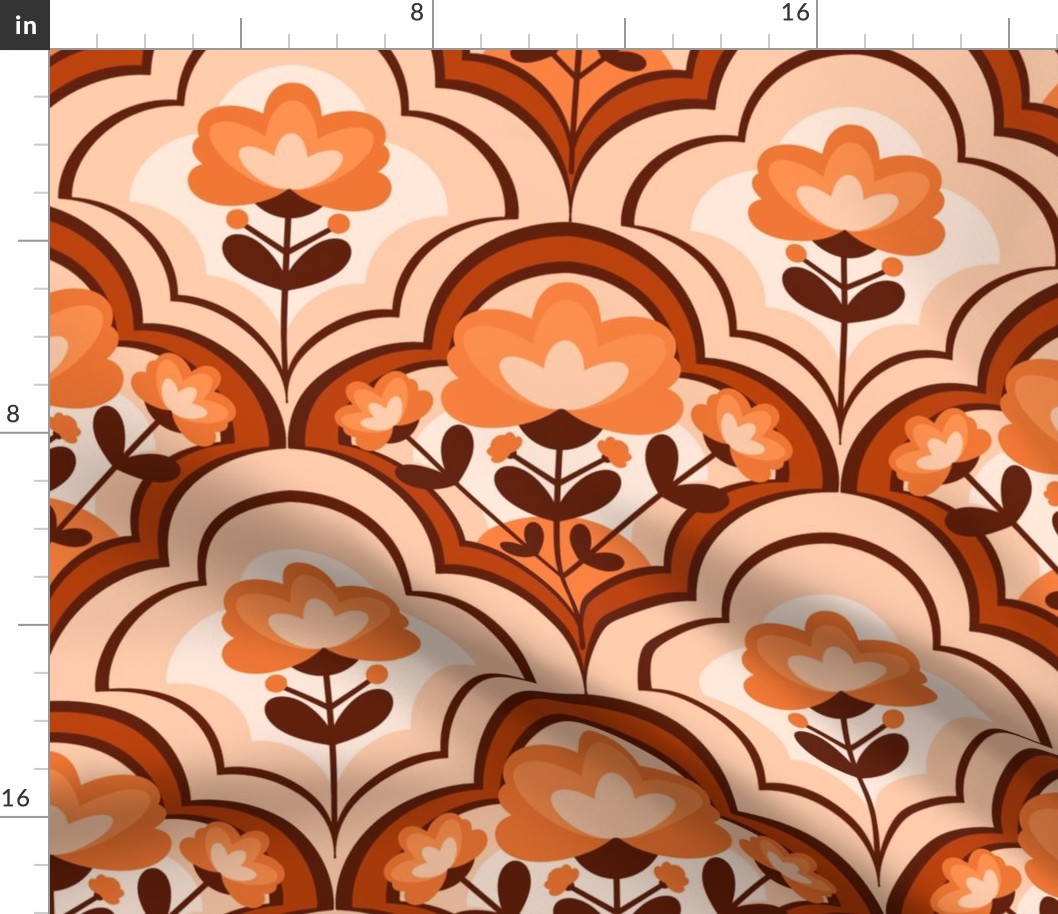 Decorative Geometric Flowers / Monochrome Orange Version / Large Scale or Wallpaper