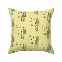 Cactus with Moon and Stars on Yellow Background