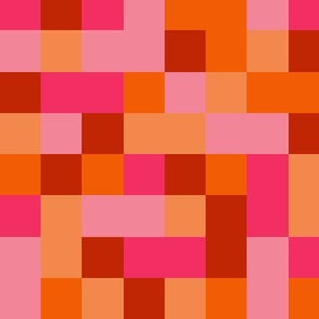 Red, Pink, and Orange Abstract Pixel Art Check