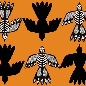 All Hallows - Halloween - skeleton birds - orange - large