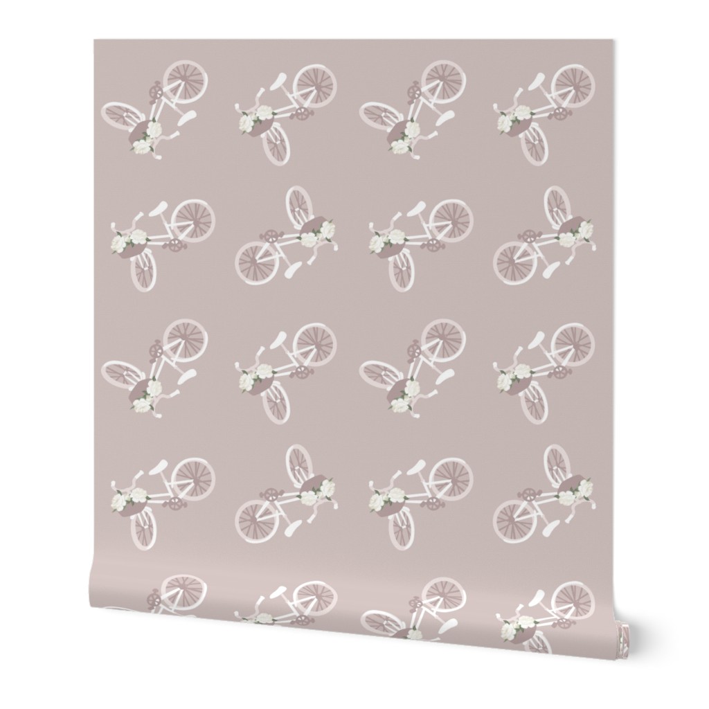 Charming Parisian bikes with baskets full of French peonies in dusty rose (Medium 10x10)