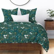 Wildwood in Teal Green (Jumbo) / Dark Floral