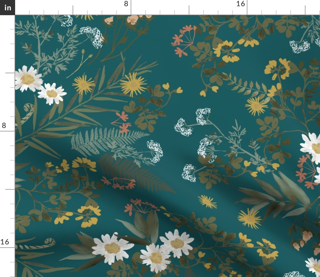 Wildwood in Teal Green (Jumbo) / Dark Floral