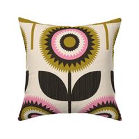 Retro Scandi Flowers  - Pink Gold and Black Lg.