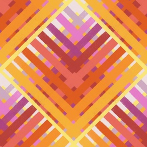 Geometric warm stacking lines in yellow orange magneta and red