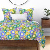 60's floral - cool hues - blue large