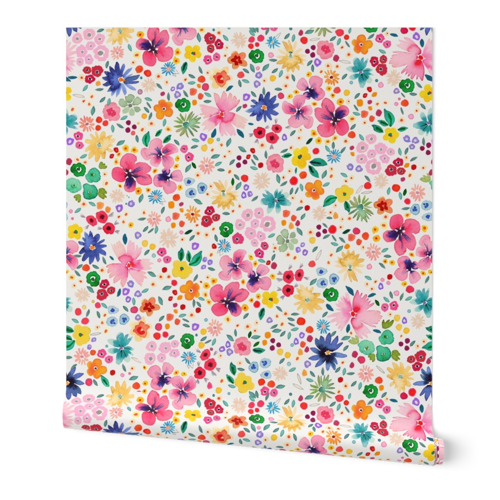 Ditsy floral Spring party confetti floral - Tween Spirit Floral Dream Bedding - Multicolor Rainbow White - Jumbo Large