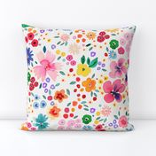 Ditsy floral Spring party confetti floral - Tween Spirit Floral Dream Bedding - Multicolor Rainbow White - Jumbo Large