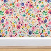 Ditsy floral Spring party confetti floral - Tween Spirit Floral Dream Bedding - Multicolor Rainbow White - Jumbo Large