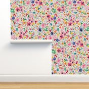 Ditsy floral Spring party confetti floral - Tween Spirit Floral Dream Bedding - Multicolor Rainbow White - Jumbo Large