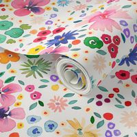 Ditsy floral Spring party confetti floral - Tween Spirit Floral Dream Bedding - Multicolor Rainbow White - Jumbo Large